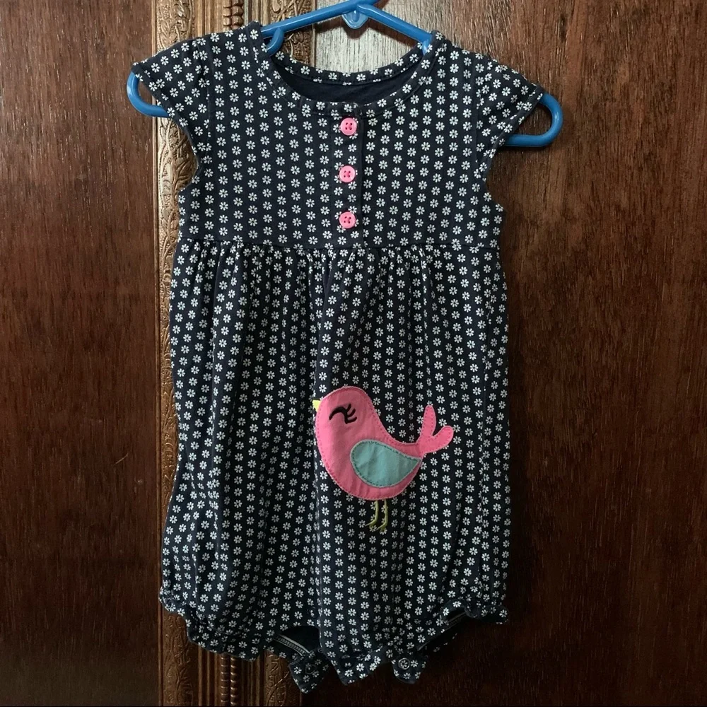 Carters Romper Floral Daisy Navy Pink Bird Outfit Girls Toddler Size 18 Months